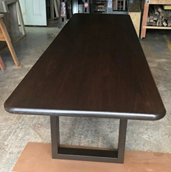 Burke Table - Long 120x40 table top with round corners and bullnose edges on espresso base