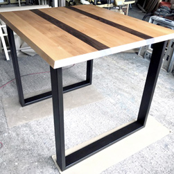 Cooper Table - Alder table top with 2 walnut stripes and bevel cut on wide base