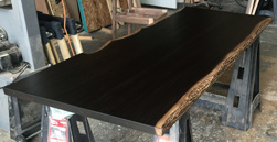 Frisco Table - Dark walnut finish table top with bronze live edge cut