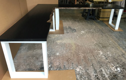Frisco Table - Custom L-shape writing desk with live edge on white square base