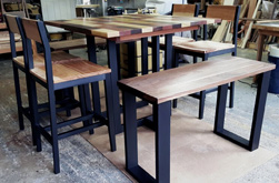 Havana Table - Square counter height Havana table set with chairs and benches and black base