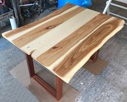 Hudson Table - Hickory table top with live edge cut on mahogany square base