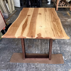 Hudson Table - Rustic hickory table top and live edge cut with walnut base