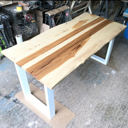 Hudson Table - Great combination of hickory table top with live edge on white base