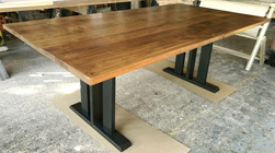 Florence Table - Rustic alder table top with 3 column trestle base in black finish