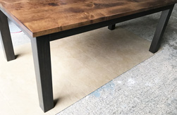Florence Table - Rustic alder table top on 4x4 Parson table legs in espresso finish