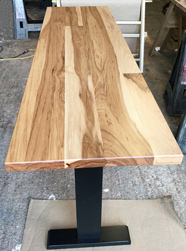 Trinity Table - Narrow hickory table with trestle base customized for booth seating