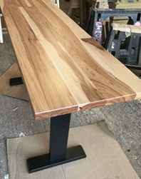 Trinity Table - Narrow hickory table with trestle base customized for booth seating