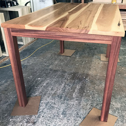 Austin Table - Hickory table top with custom 3x3 Parson base in mahogany