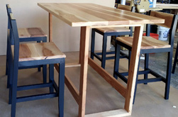 Austin Table - Bar height hickory table set with matching stools and custom footrest 