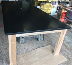 Jefferson Table - Black finish table top with bevel cut and hickory base