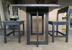 Aspen Table - Black finish table and base with optional live edge cut and custom benches