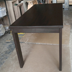 Boston Table - Bronze walnut finish table with based reversed to accommodate two end chairs