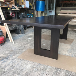 Richardson Table - Bronze walnut finish table with live edge cut and custom base