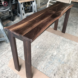 Garland Table - Bar height walnut table top with live edge cut and espresso finish base