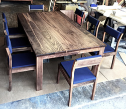 Victoria Table - Walnut table set with custom upholstered chairs