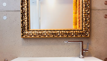 Custom bathroom mirror with gold frame