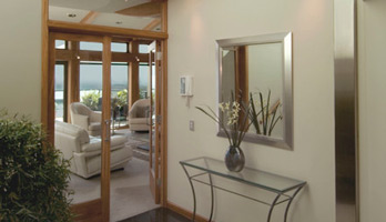 Mirror with silver frame for foyer space