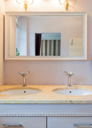 Bathroom mirror with rustic white frame