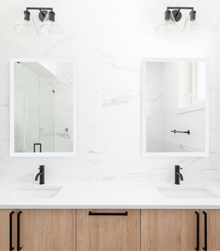 White framed mirrors for double sink bathroom