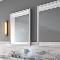 Double bathroom mirrors with white frames