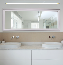 Bathroom mirror with stainless chrome silver frame