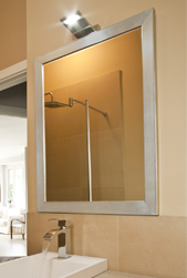 Stainless silver framed bathroom mirror