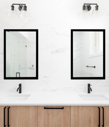 Pair of two bathroom mirrors in black frames