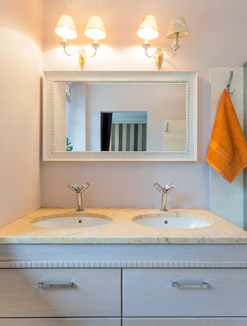 Bathroom mirror with white frame