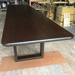 Burke Table - Long 120x40 table top with round corners and bullnose edges on espresso base