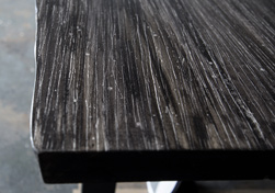 Charleston Table - Rustic black finish table top with grey nail holes and line textures