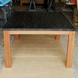 Harrisburg Table - Square rustic black finish table top on mahogany base