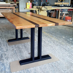 Cooper Table - Alder table top with 2 walnut stripes with optional live edge cut