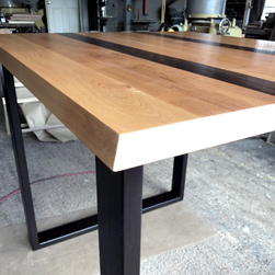 Cooper Table - Alder table top with 2 walnut stripes and bevel cut