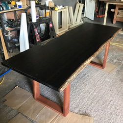 Frisco Table - Live edge table top with dark walnut finish and mahogany square base