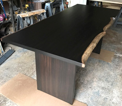 Frisco Table - Espresso finish table top and base with bronze live edge cut