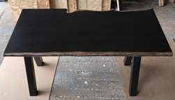 Frisco Table - Espresso finish table top with bronze live edge cut on black V base