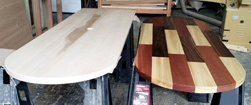 Havana Table - Custom oval shape Havana and maple table tops with grommet for electrical component