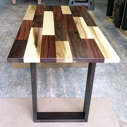 Havana Table - Mixed wood table top on simple espresso finish base
