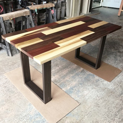 Havana Table - Mixed wood table top on simple espresso finish base