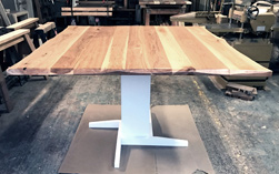 Hudson Table - Custom 4 side live edge Hudson table top on white pedestal base for a kitchen banquette