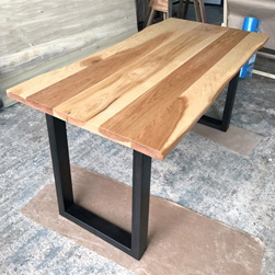 Hudson Table - Rustic hickory table top with live edge cut on espresso finish base