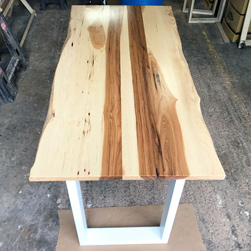 Hudson Table - Great combination of hickory table top with live edge on white base
