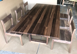 Liberty Table - Wood floor pattern table set with walnut chairs