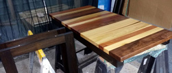 Pierson Table - Tabletop made with walnut, poplar, mahogany on espresso base
