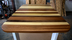 Pierson Table - Mix of walnut, poplar, mahogany table top and optional round corners on white base