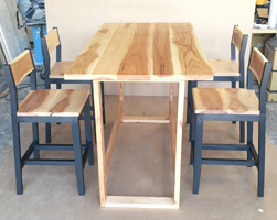 Austin Table - Bar height hickory table set with matching stools and custom footrest 