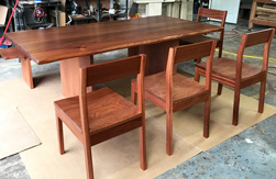 Bandera Table - Mahogany table set with matching chairs and bench and optional live edge cut