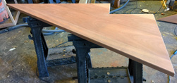 Bandera Table - Another custom shape mahogany table top for a corner desk with the Un-Finished option