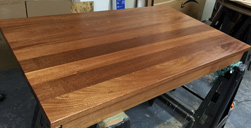 Bandera Table - Mahogany table top with aprons and custom Parson legs